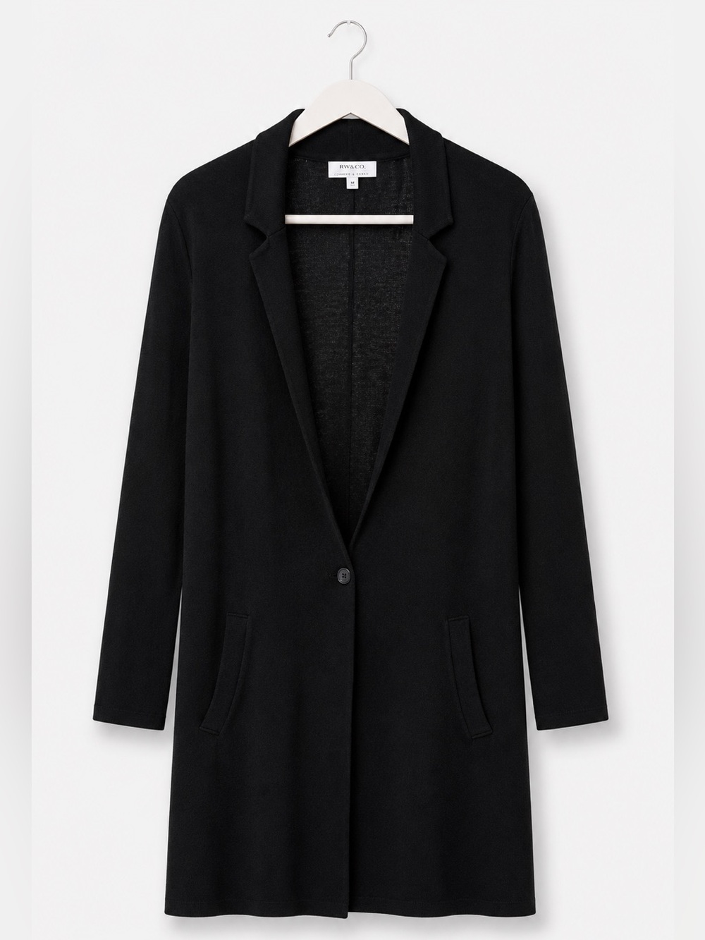 RW&CO. Camber & Grace Black Open Front Cardigan | Longline Knit | Size Medium - Picture 2 of 6